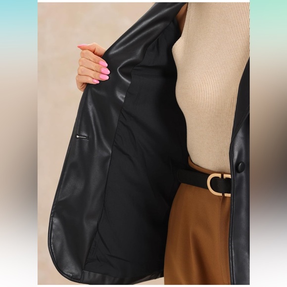 Faux Leather Blazer - Black - Picture 2 of 12